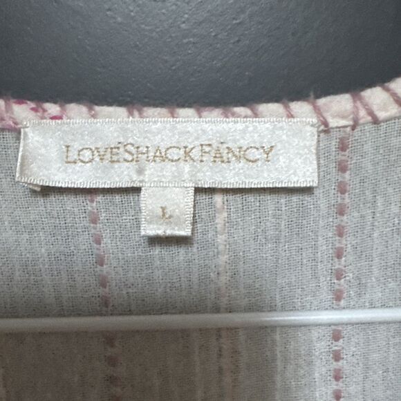 LoveShackFancy Size L Mini Dress Pink Striped Ruffle Tier Embroidered Boho - Picture 5 of 11